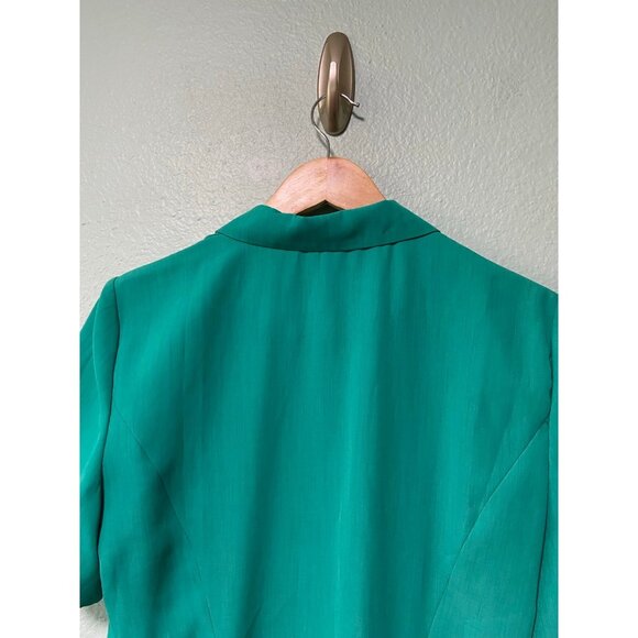 Vintage‎ Leslie Fay Women's Teal Gold Pearl Button Up Midi Collared Dress Sz 12P - Picture 11 of 12